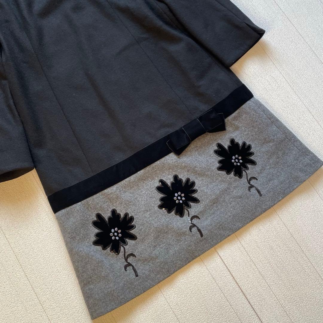 M'S GRACY ベロアリボン×フラワーモチーフ七分袖ワンピース　40