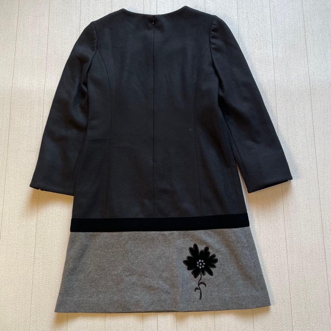 M'S GRACY ベロアリボン×フラワーモチーフ七分袖ワンピース　40