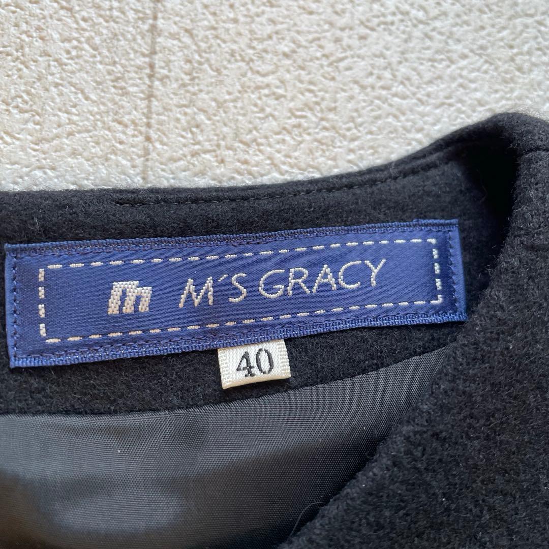 M'S GRACY ベロアリボン×フラワーモチーフ七分袖ワンピース　40