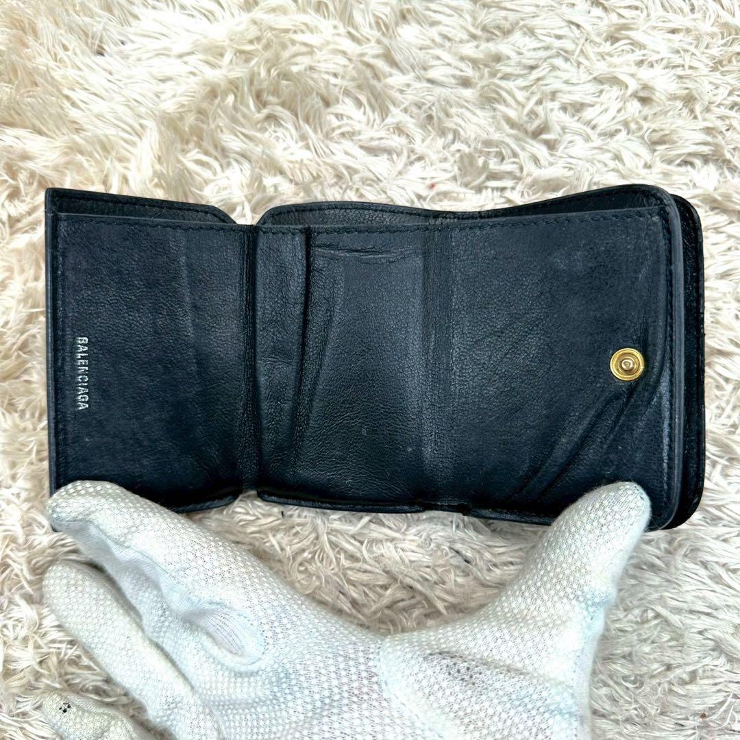 【美品】バレンシアガ 三つ折財布 ブラック エブリデイ カーフスキン
