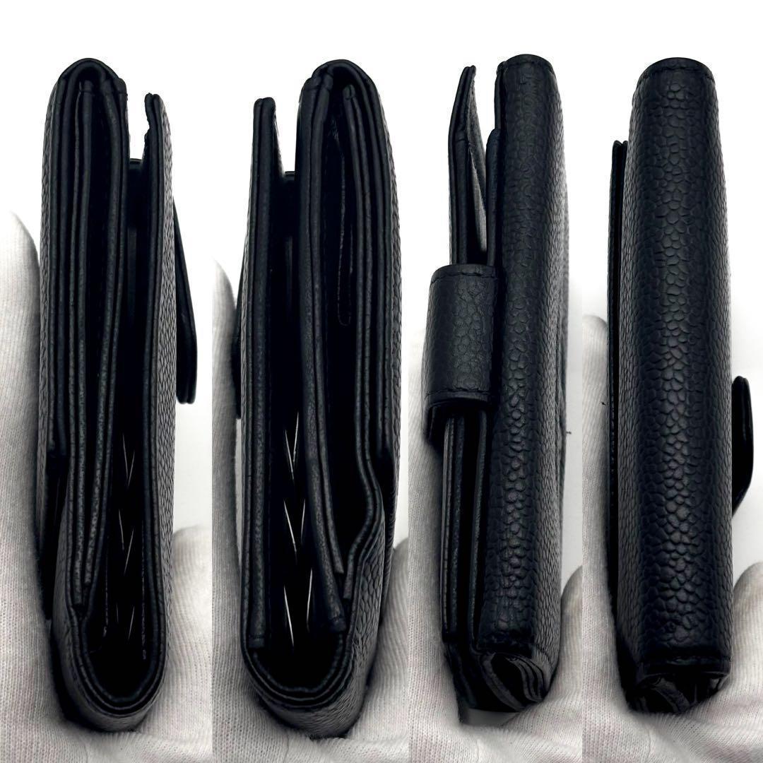 【美品✨】シャネル ココステッチ キャビア Wホック 二つ折 財布