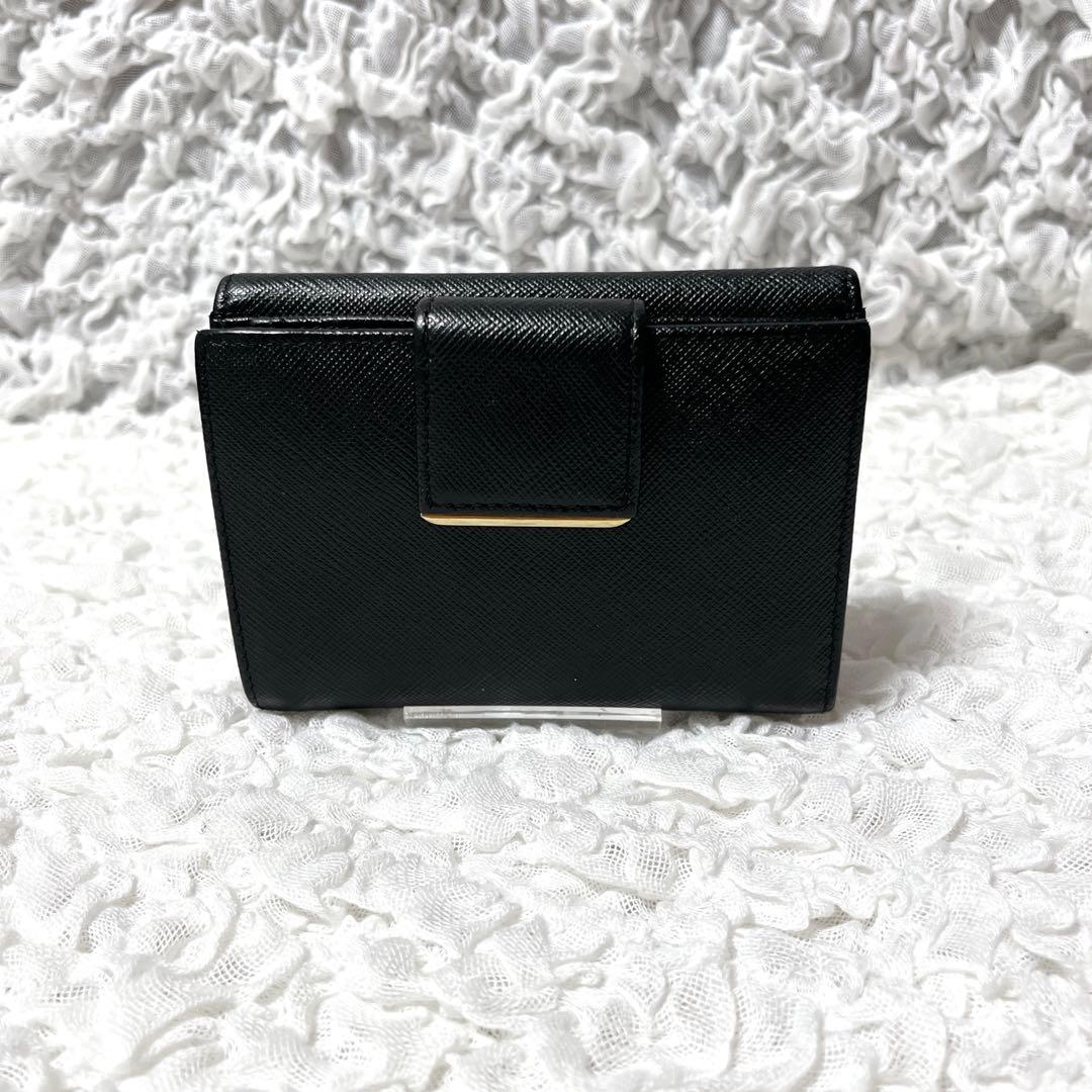 PRADA ブラック 二つ折り財布　ゴールド　ピンク　バイカラー　コンパクト