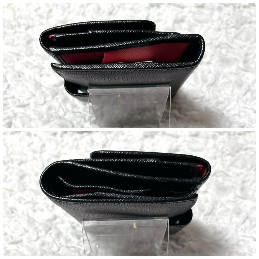 PRADA ブラック 二つ折り財布　ゴールド　ピンク　バイカラー　コンパクト