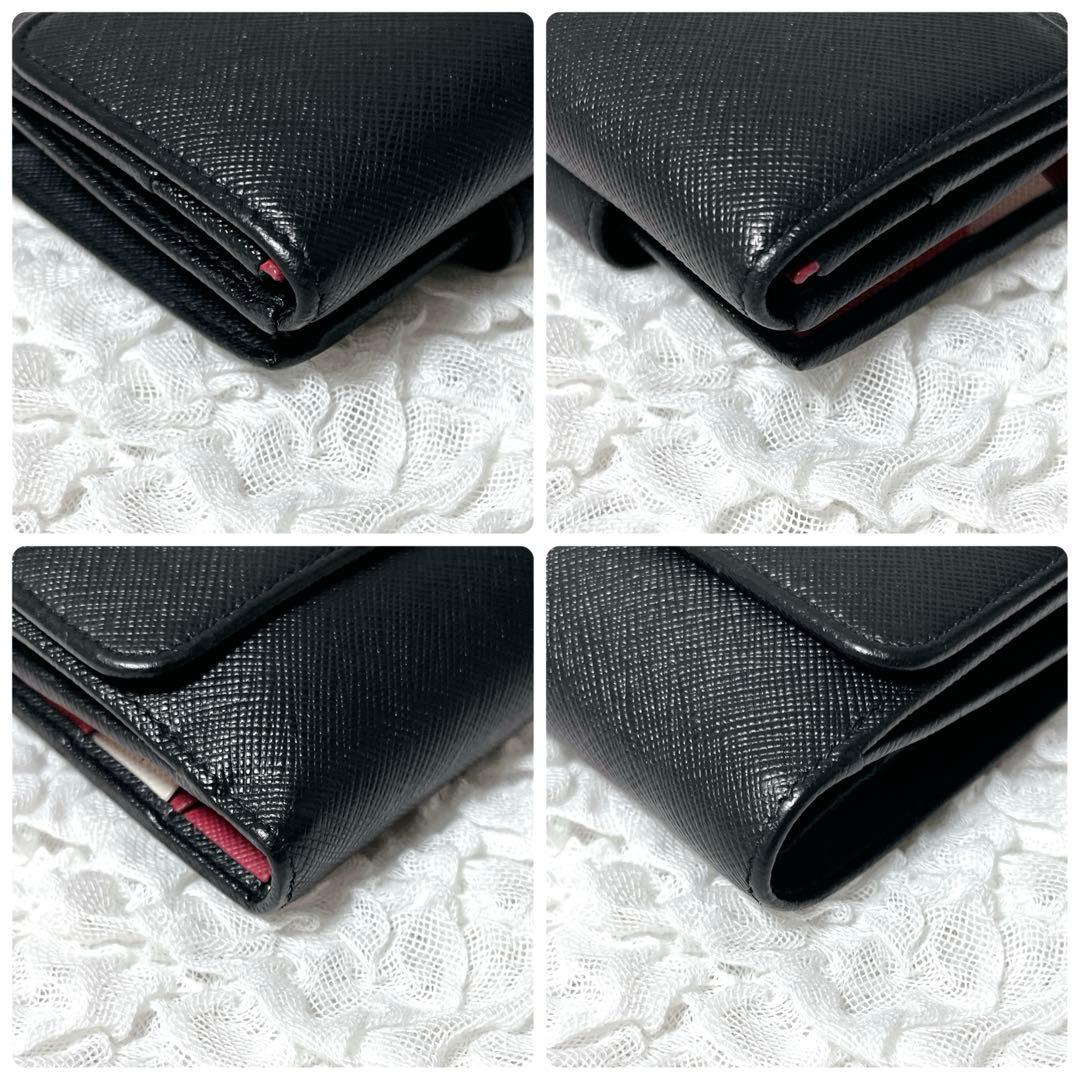 PRADA ブラック 二つ折り財布　ゴールド　ピンク　バイカラー　コンパクト