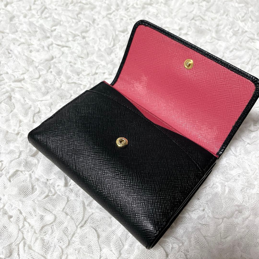 PRADA ブラック 二つ折り財布　ゴールド　ピンク　バイカラー　コンパクト