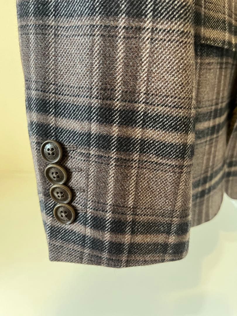 ETRO エトロ チェック柄テーラードジャケット 46 ブラウン