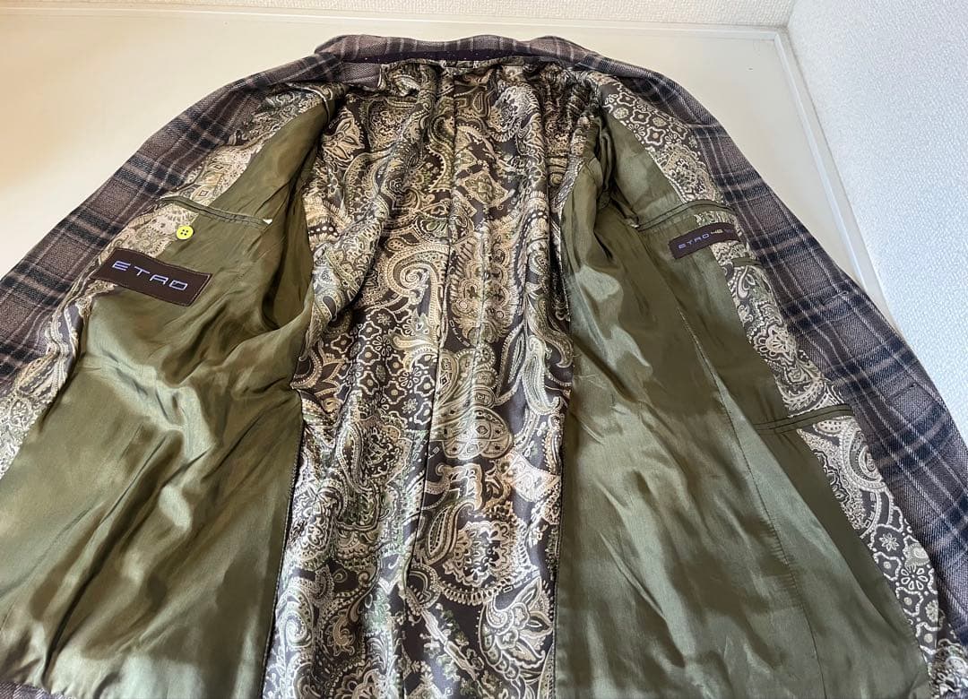 ETRO エトロ チェック柄テーラードジャケット 46 ブラウン