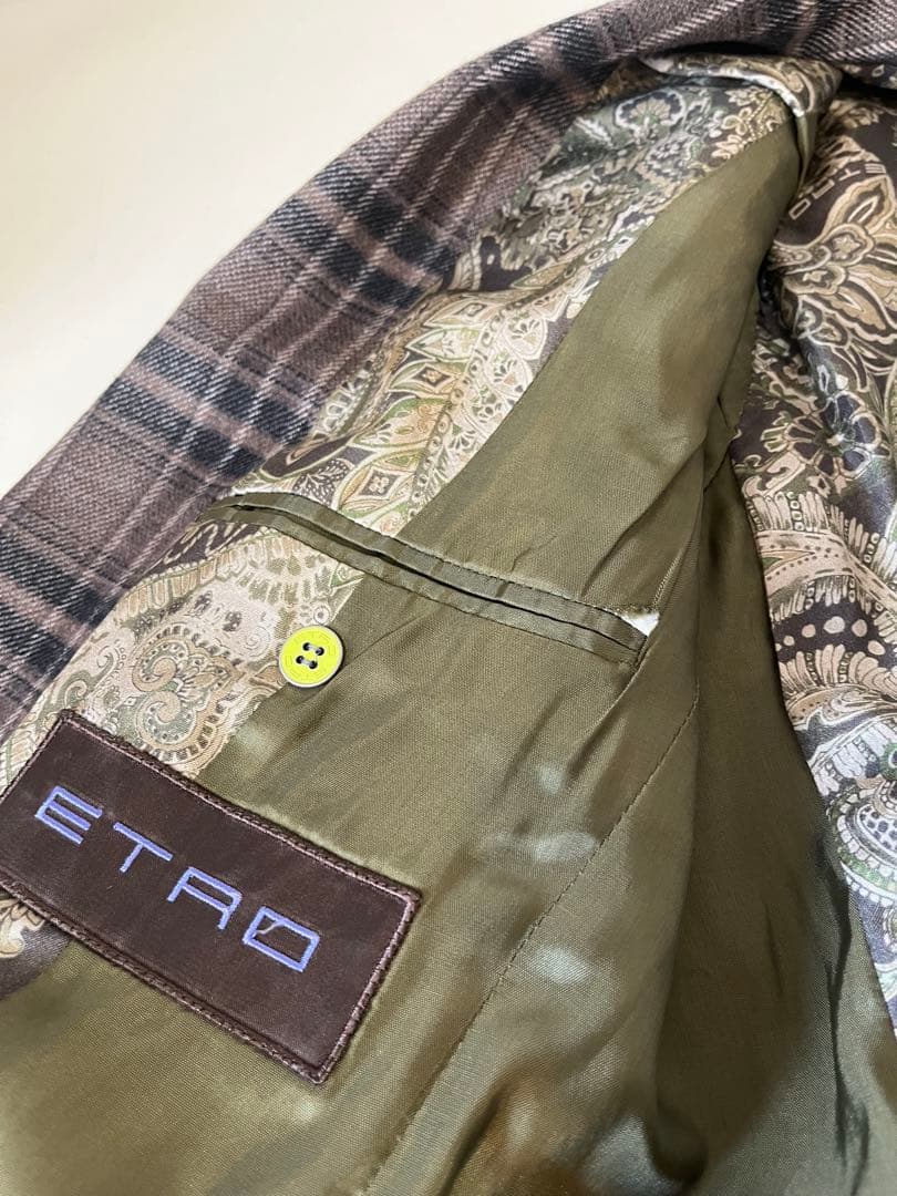 ETRO エトロ チェック柄テーラードジャケット 46 ブラウン