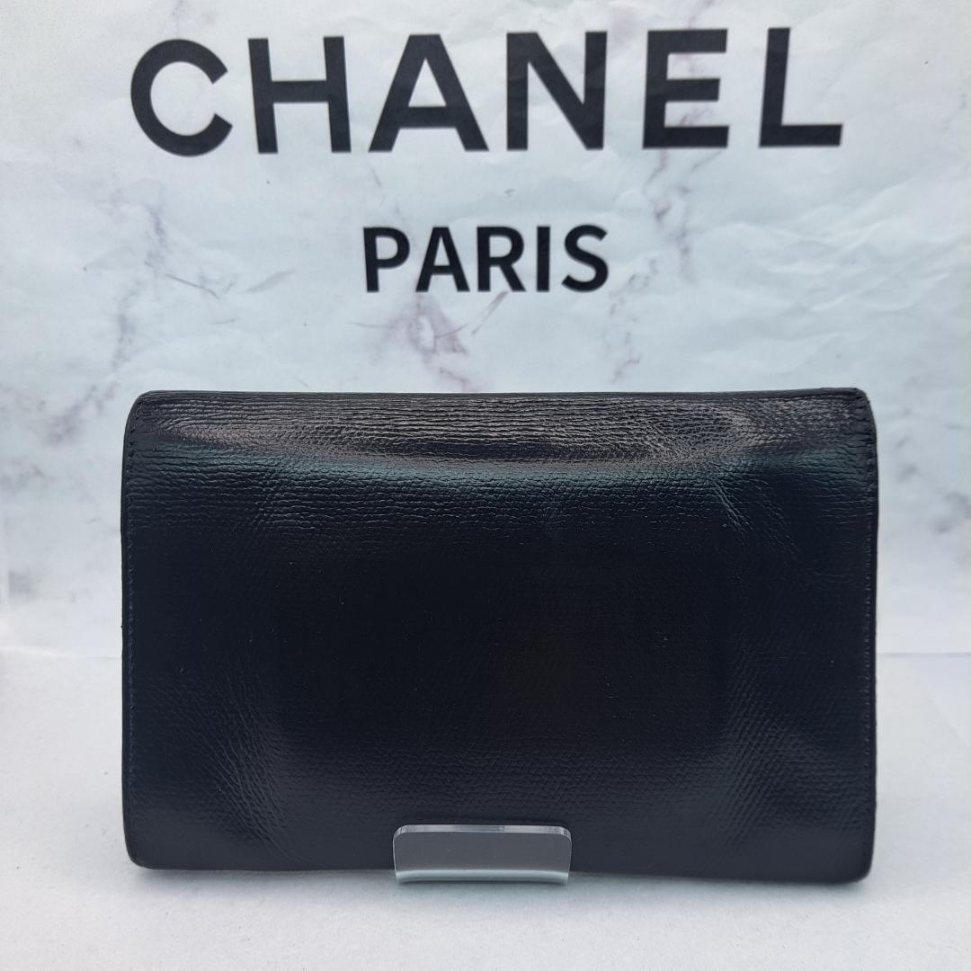 訳あり・美品　CHANEL　ココボタン　コンパクト折り財布　ブラック　財布