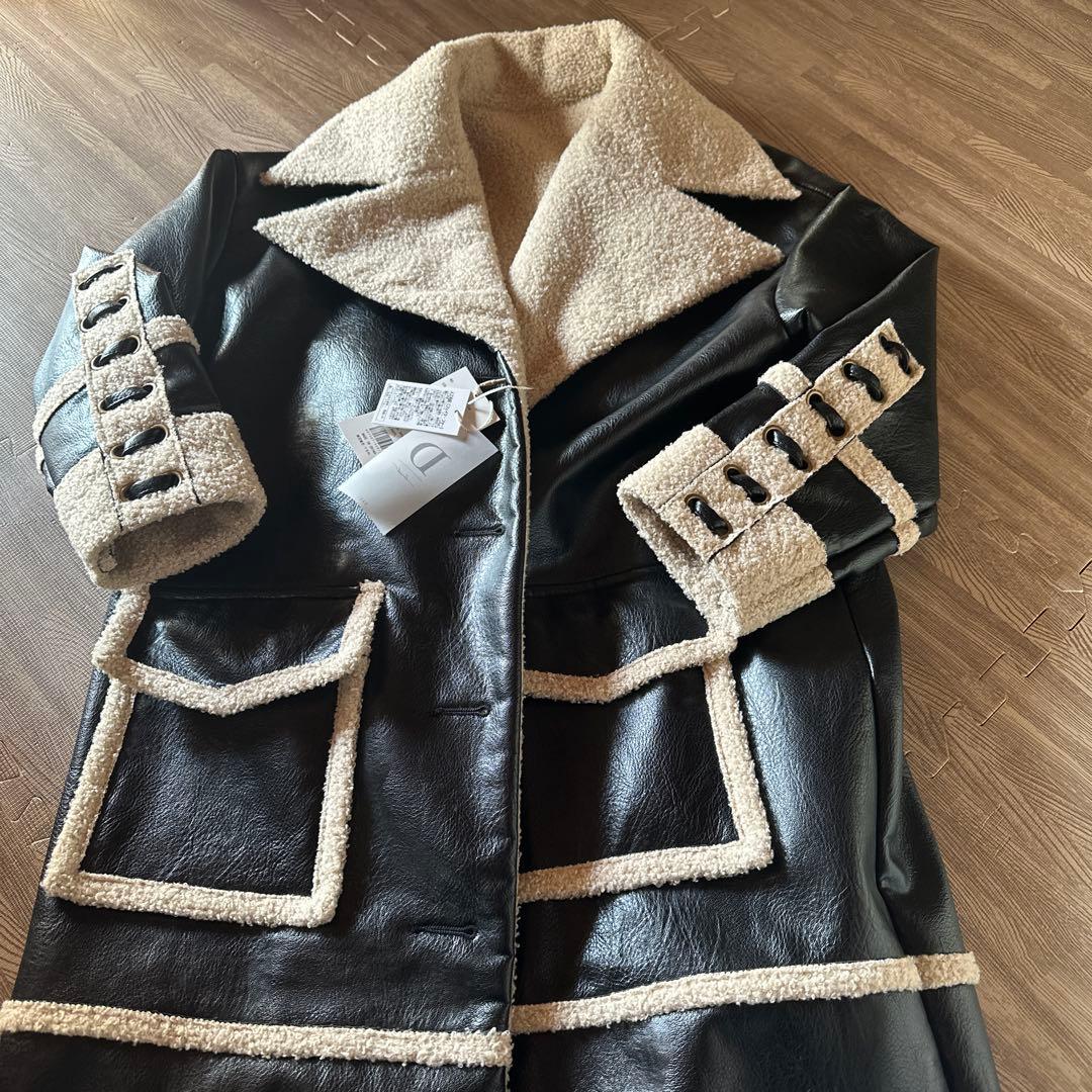 高見え♡ダーリッチ黒レザーシェルパロングコート