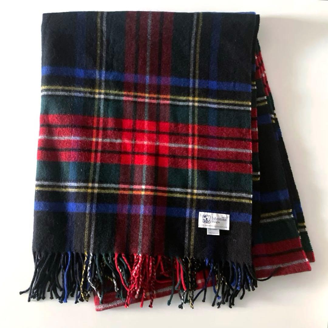 【極美品】ジョンストンズ カシミヤ100 大判ストール ブラックスチュアート