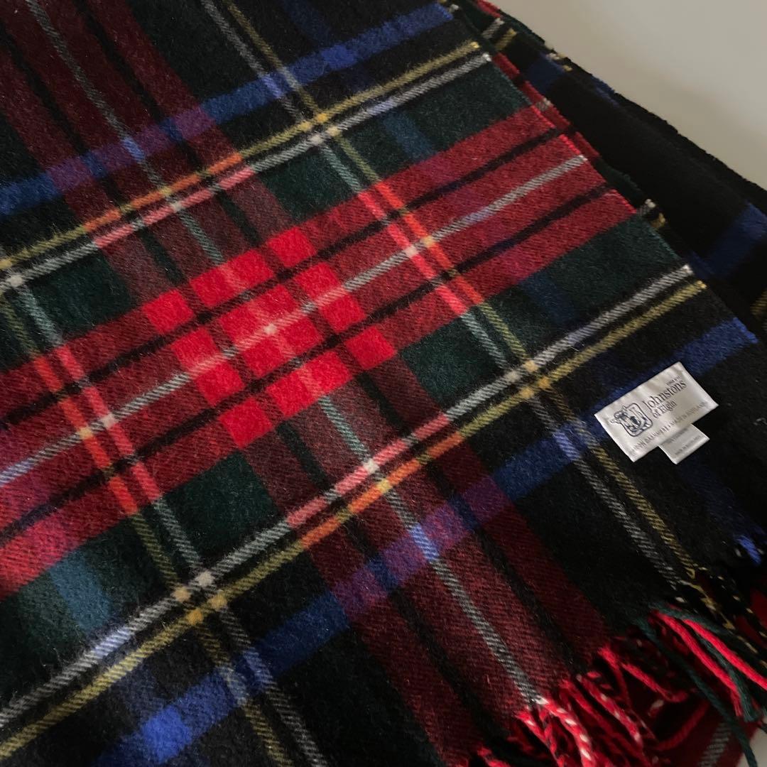 【極美品】ジョンストンズ カシミヤ100 大判ストール ブラックスチュアート