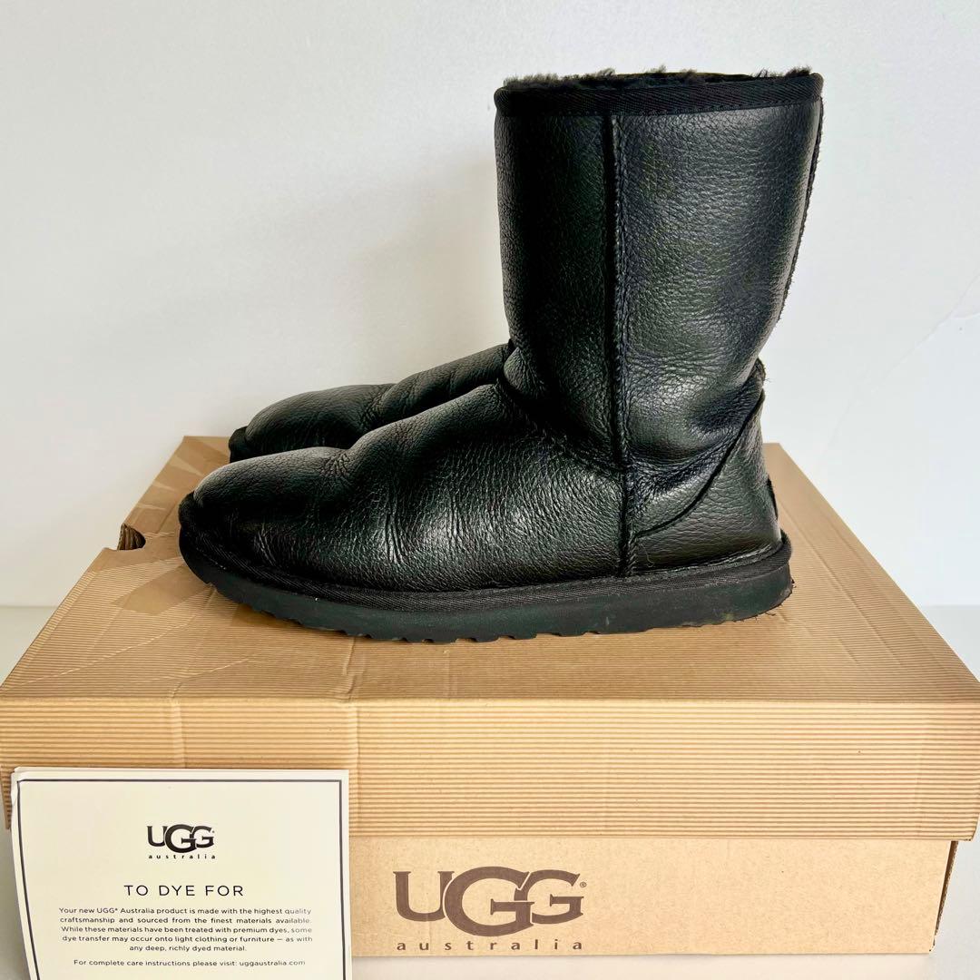 UGG ブラック レザー ムートンブーツ クラッシック ショートサイズ7