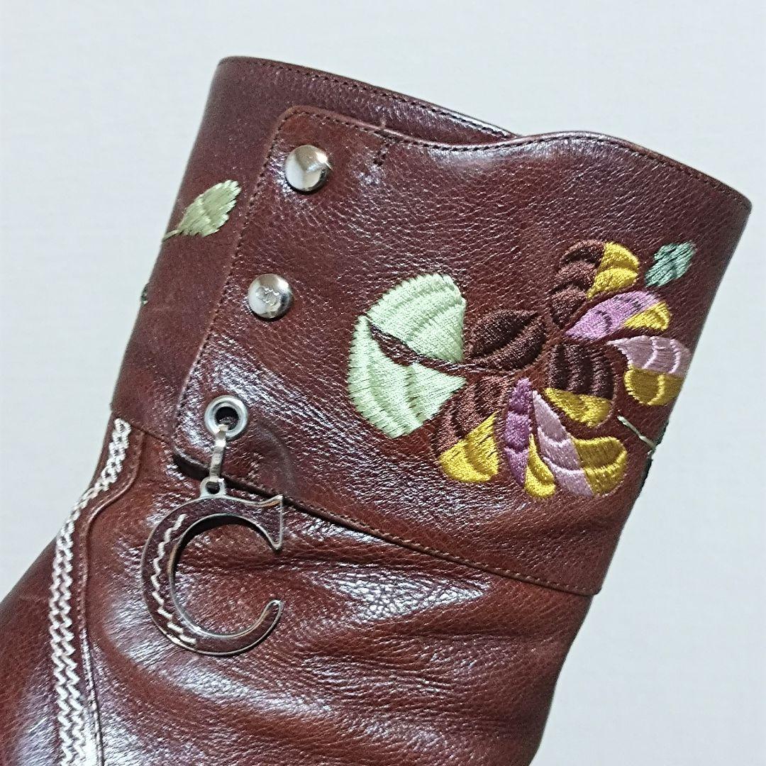 レア品! Christian Dior ディオール 本革 ブーツ ☘蝶花刺繍☘