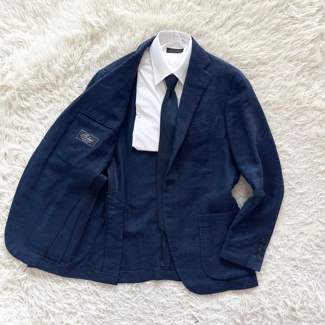 <美品>BELVEST ネイビー ウール リネン ジャケット サイズ48