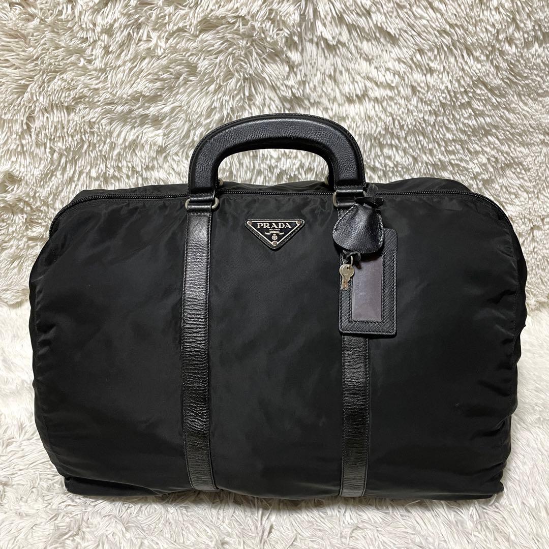 【美品】PRADA プラダ　ボストンバッグ　ナイロン　レザー　ブラック　黒　旅行