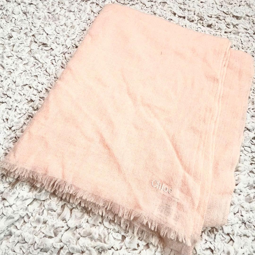 Chloe カシミヤ100% ストール ピンク フリンジ 洗える クロエ 大判