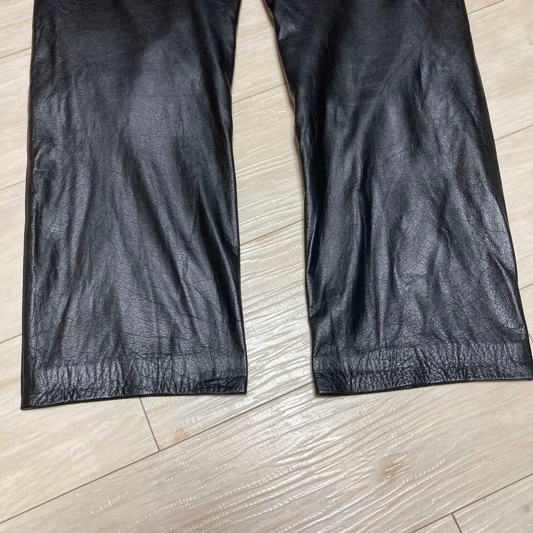 本革　ブラックレザーストレートパンツ　W34