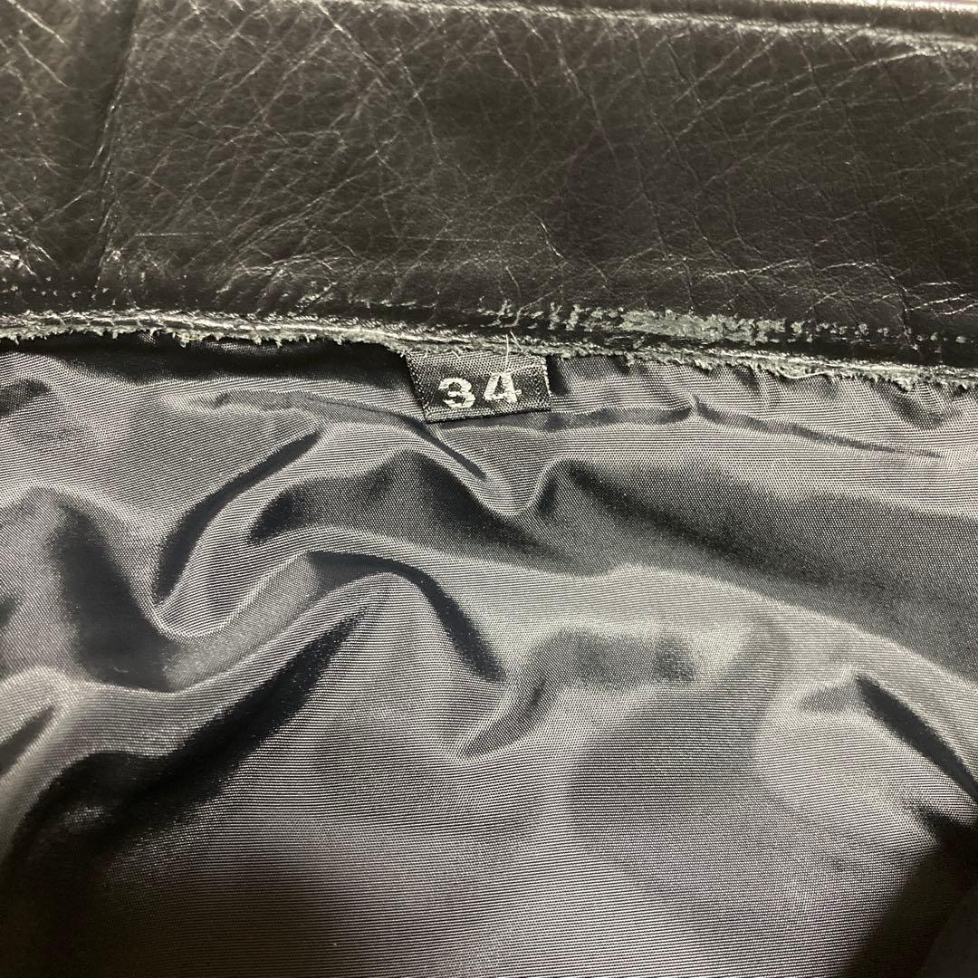 本革　ブラックレザーストレートパンツ　W34