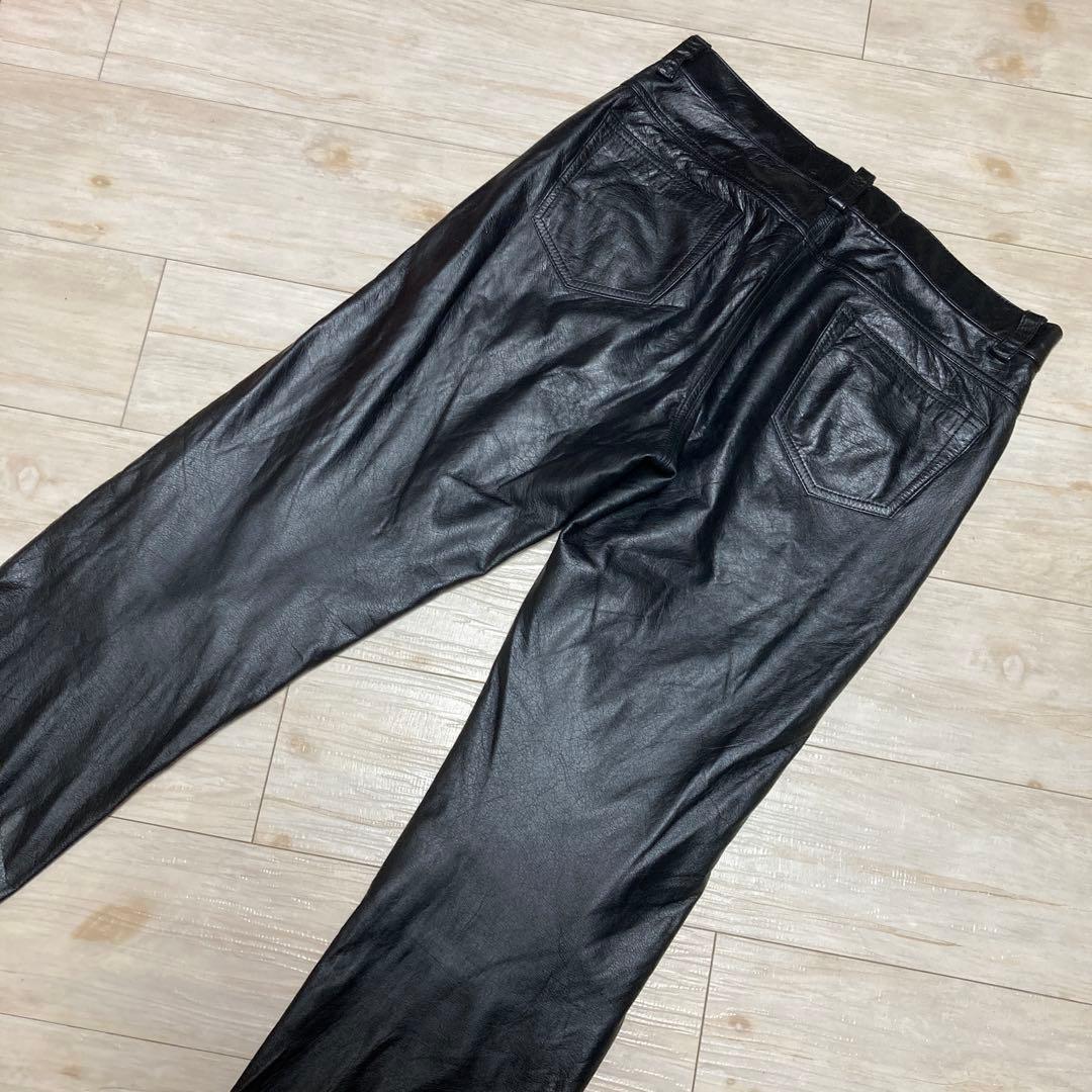 本革　ブラックレザーストレートパンツ　W34