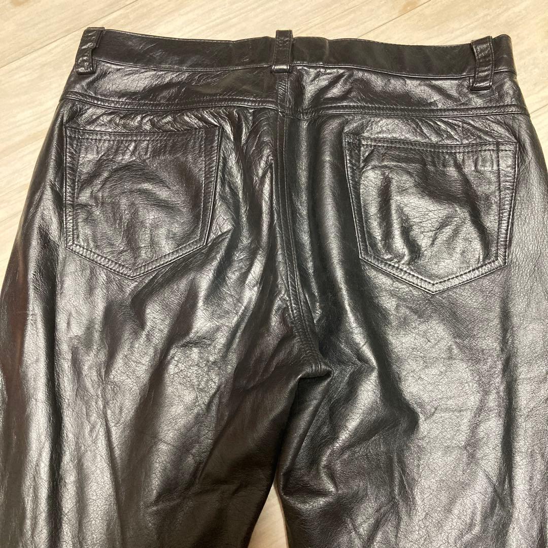 本革　ブラックレザーストレートパンツ　W34