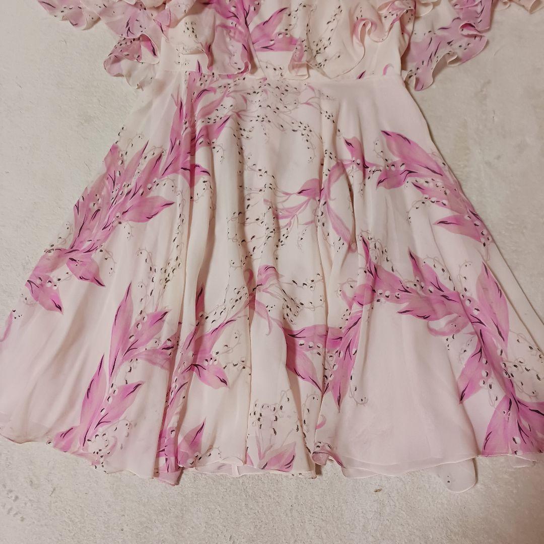 Giambattista Valli 花柄フレアワンピース　フリルスリーブ