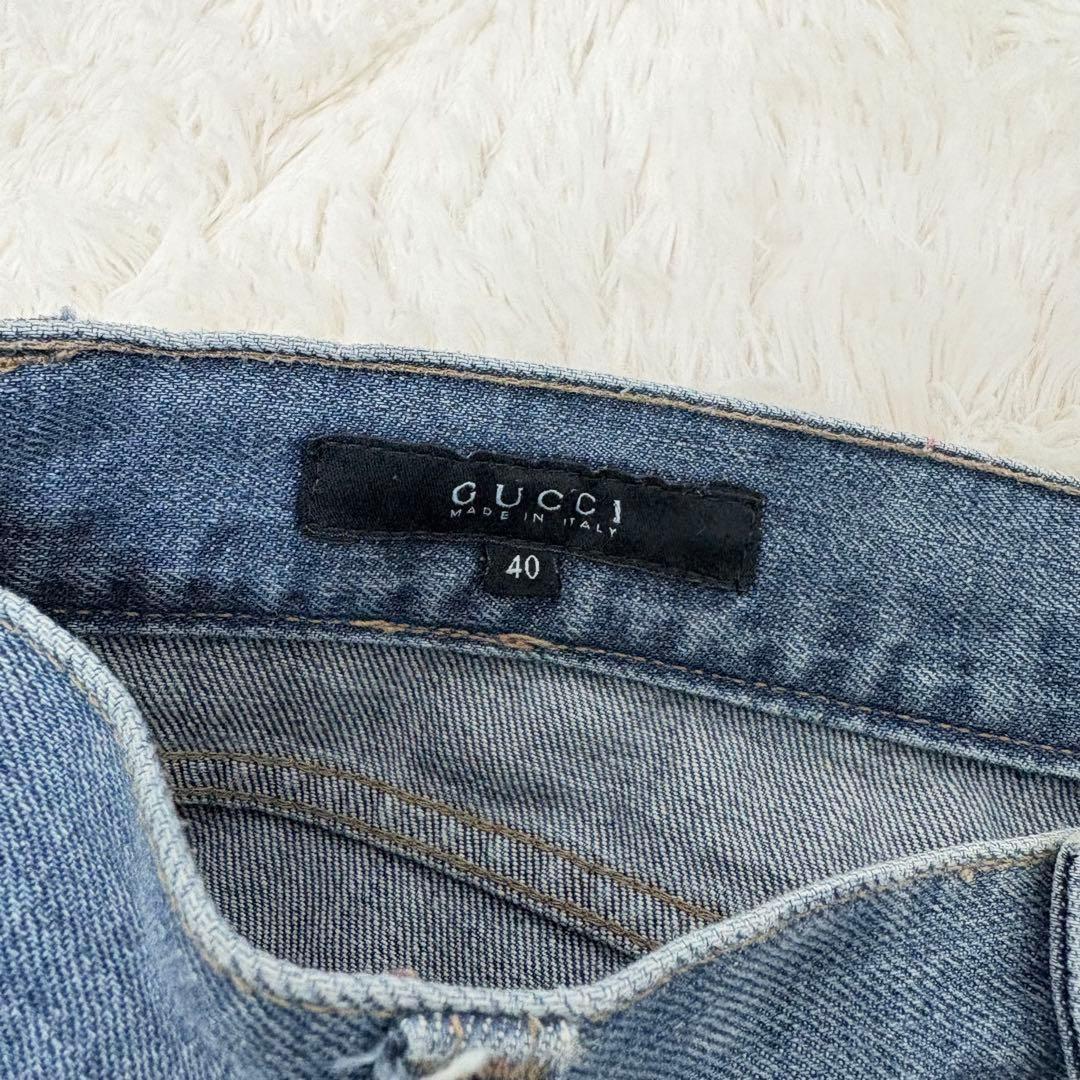 イタリア製✨希少　グッチ　GUCCI ストレートデニム　ロゴ刺繍　40サイズ