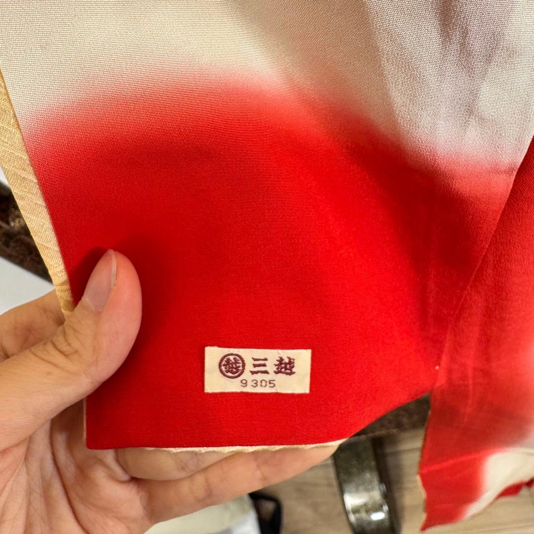 超美品　振袖　現代　振袖　成人式　着物　161裄64　三越　黄緑　緑　オレンジ