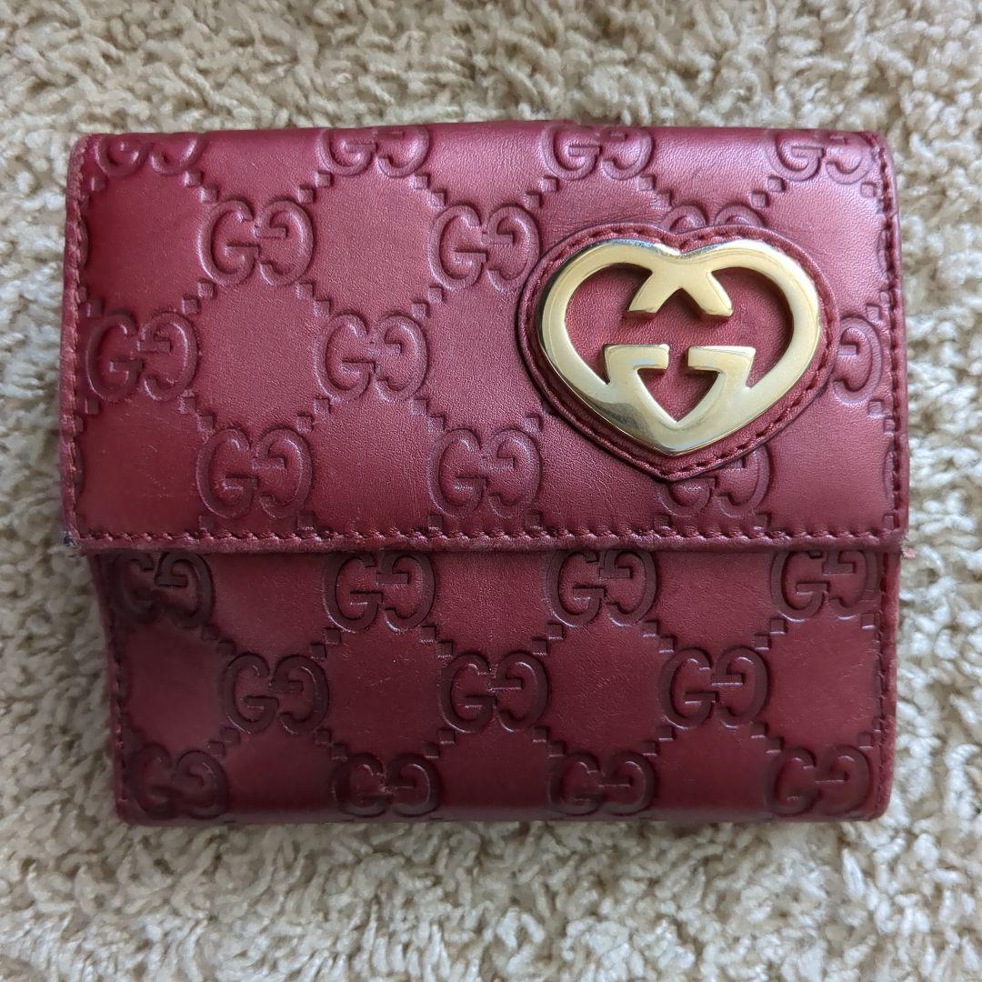 GUCCI　シマレザー　ラブリーハート 　二つ折り財布