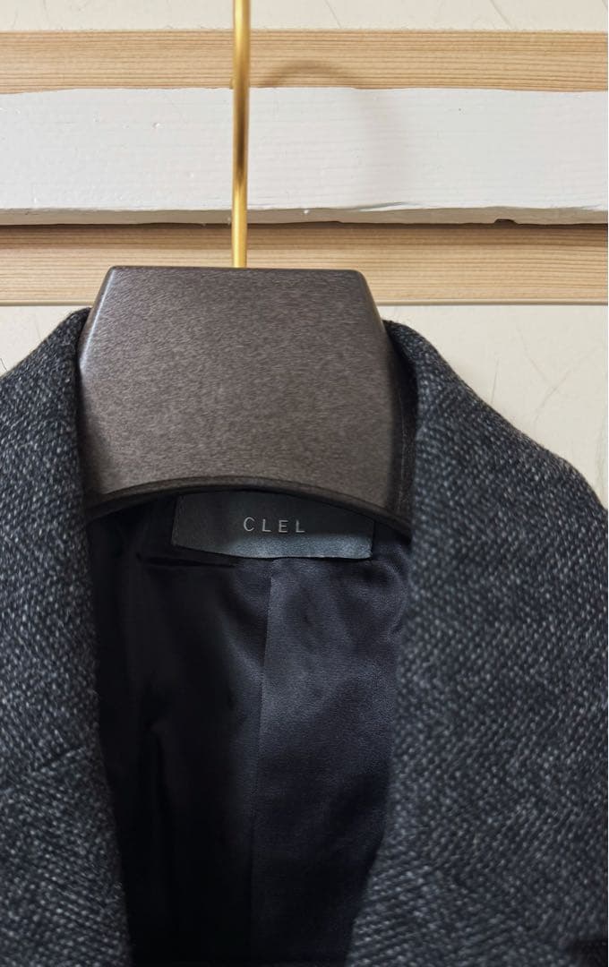CLEL ウールブレンド ヘリンボーンツイードテーラードジャケット S ブラック