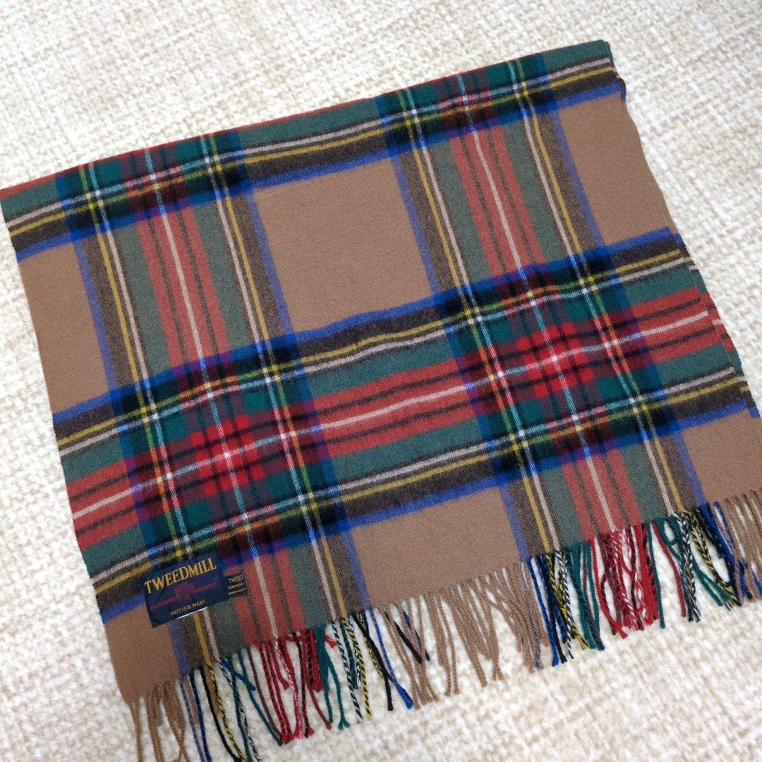 TWEEDMILL ウール タータンチェック ストール　ベージュ　大判