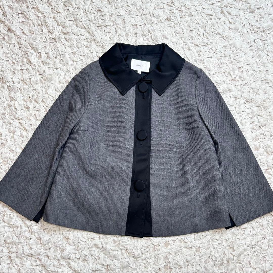 美品 SHIPS バイカラー サテン 襟 Aライン ジャケット ステンカラー