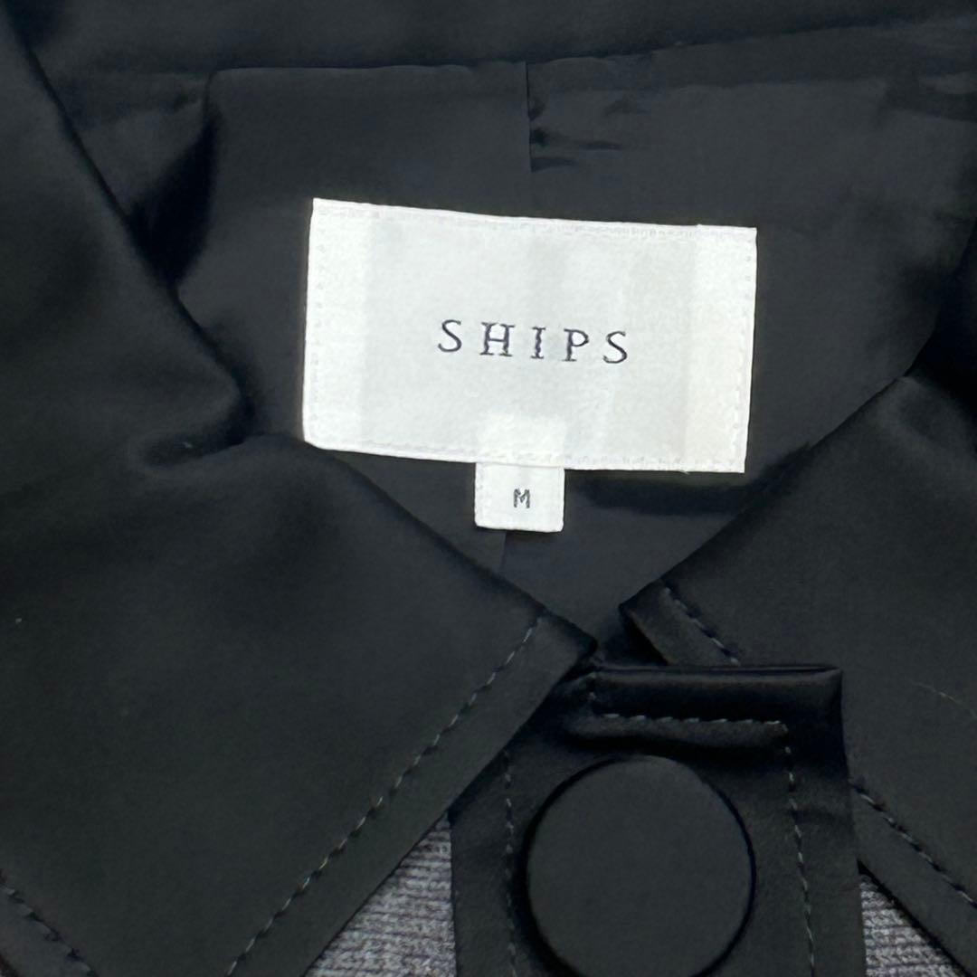 美品 SHIPS バイカラー サテン 襟 Aライン ジャケット ステンカラー
