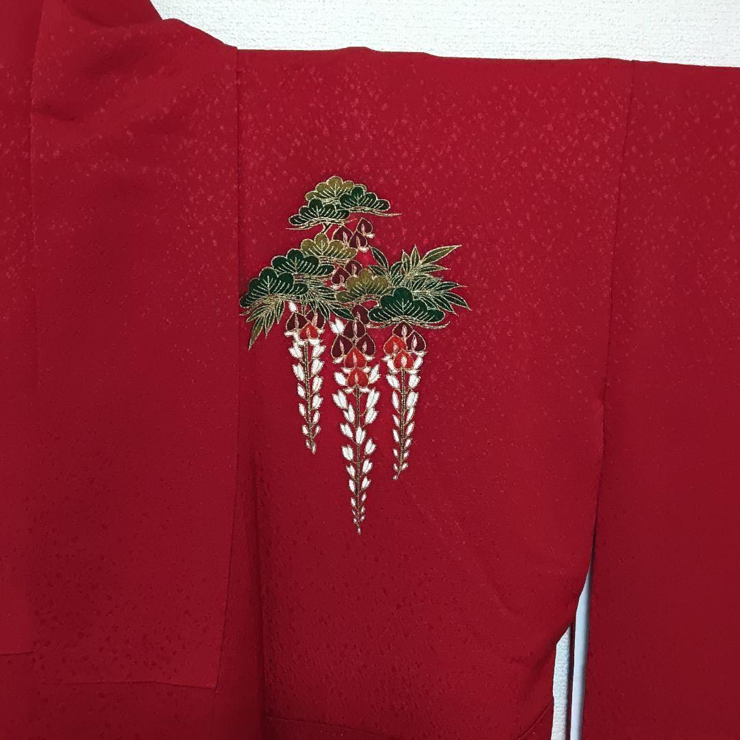 正絹　振袖　単品　赤系　和柄