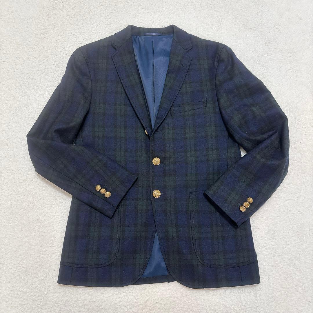 【美品】グリーンレーベルリラクシング　ブラックウォッチ　三つボタン　ブレザー　S