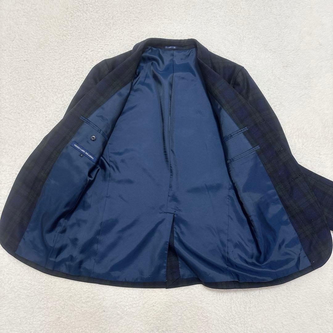 【美品】グリーンレーベルリラクシング　ブラックウォッチ　三つボタン　ブレザー　S