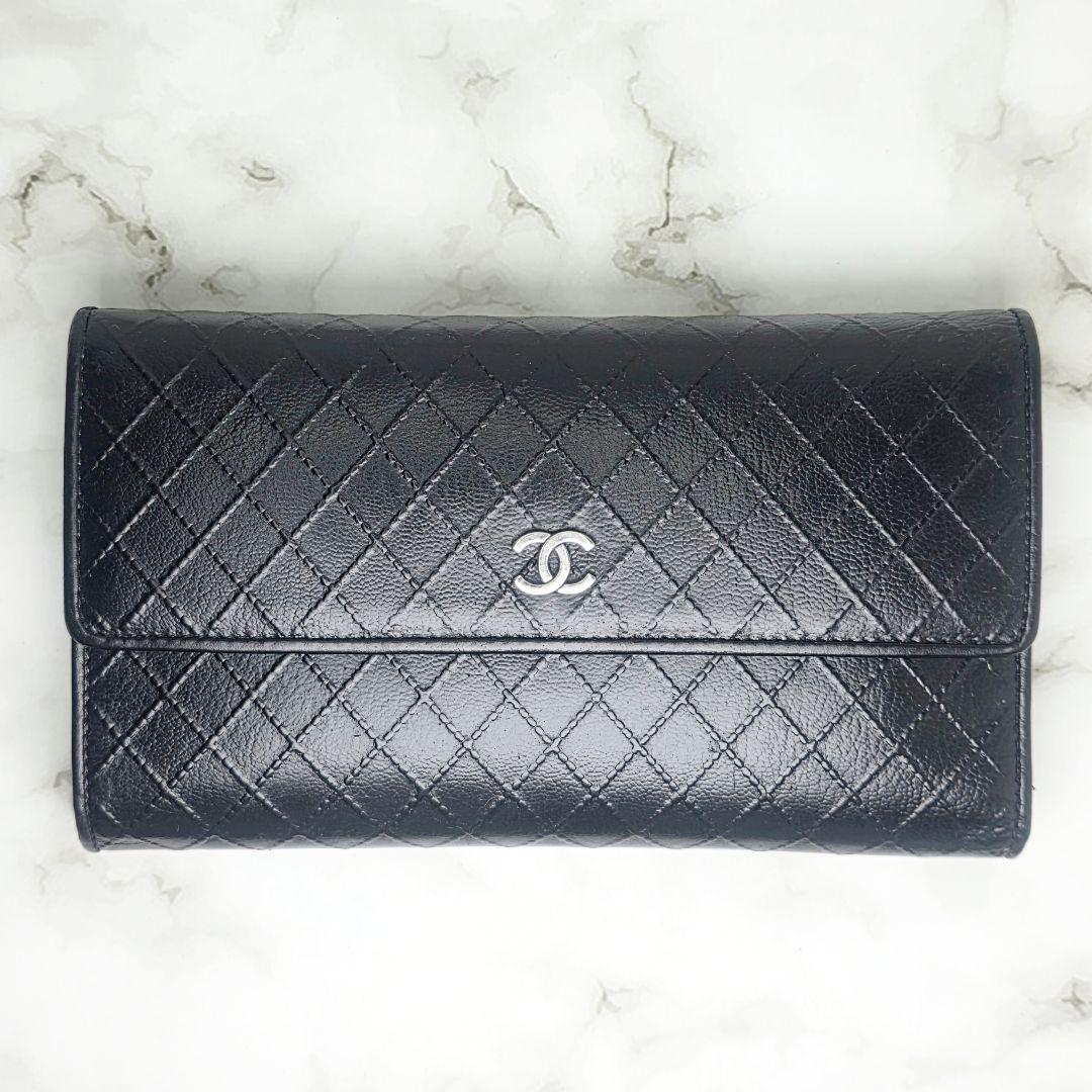 CHANEL シャネル ビコローレ 三つ折り財布 ブラック