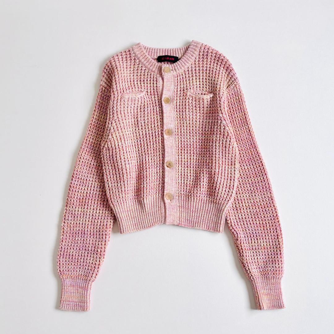 美品✨CABaN コットンカシミヤ ミックスワッフル　ニットカーディガン ピンク