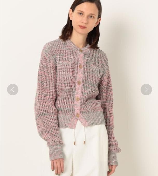 美品✨CABaN コットンカシミヤ ミックスワッフル　ニットカーディガン ピンク
