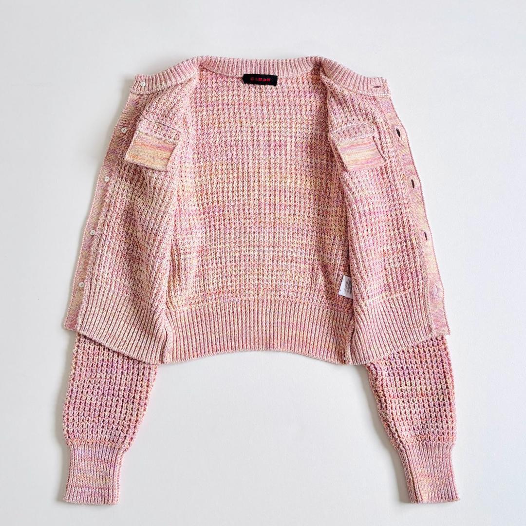 美品✨CABaN コットンカシミヤ ミックスワッフル　ニットカーディガン ピンク