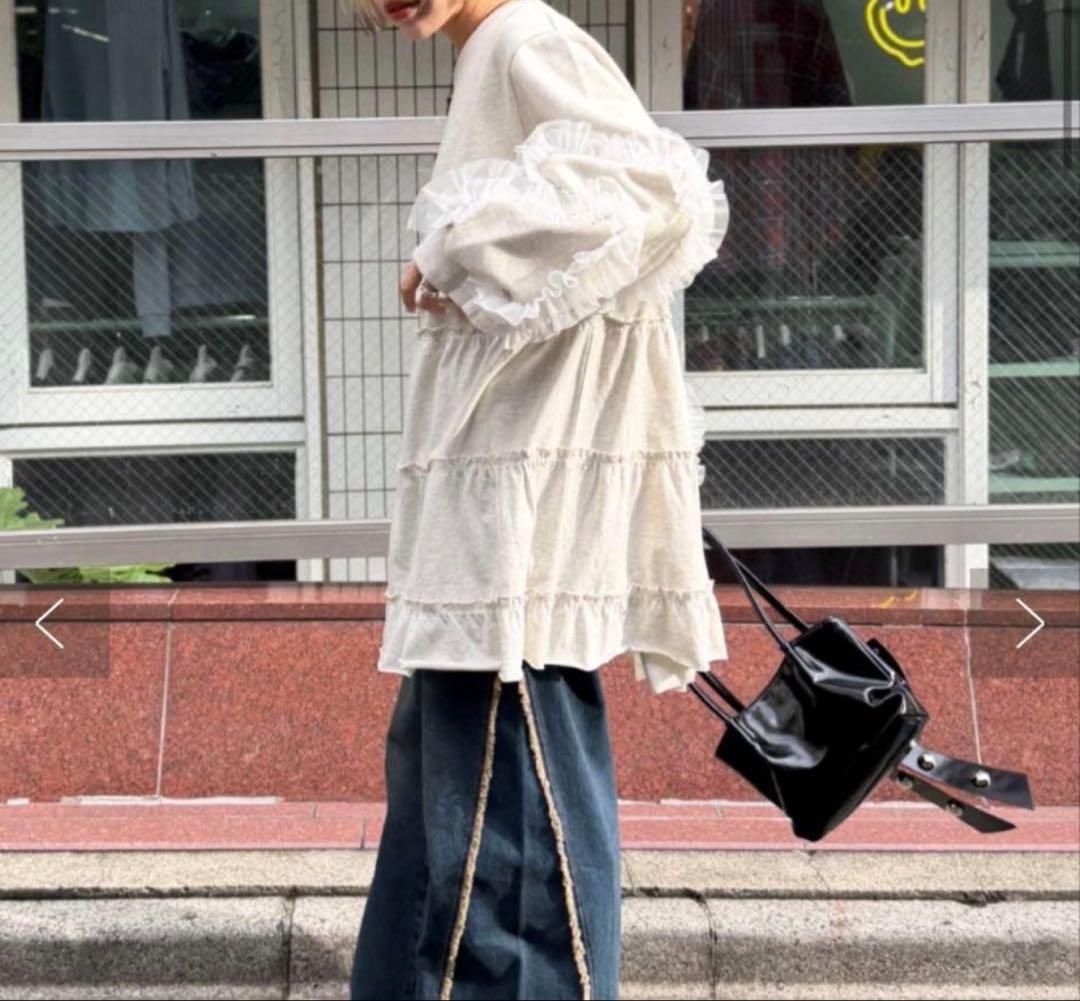 w closet チュールスリーブスウェットワンピース