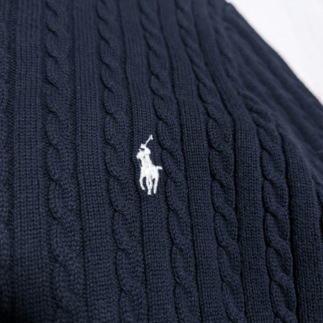 【RALPH LAUREN】ケーブル編みコットンニット・クルーネックカーディガン