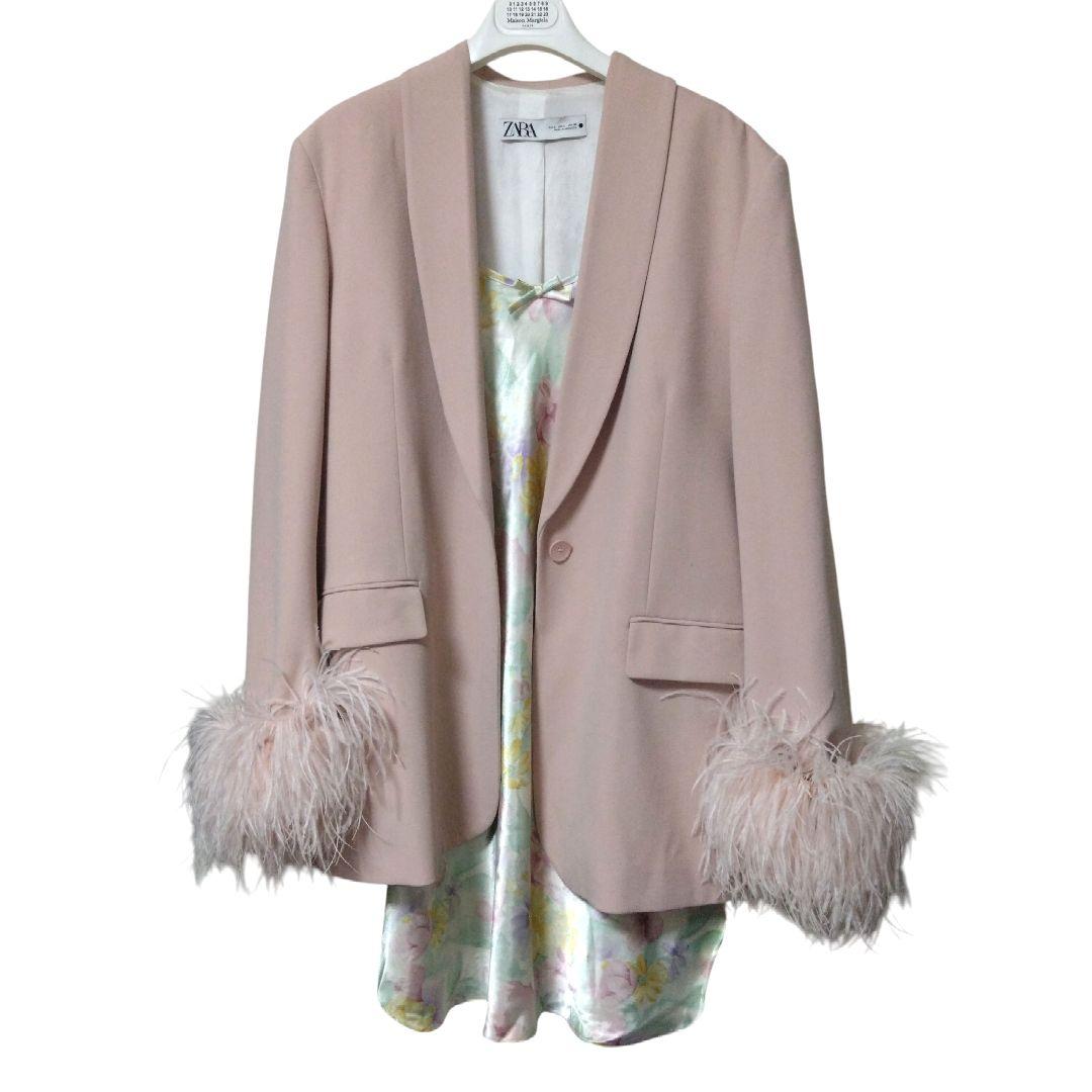 ZARA フェザー　ファー　ジャケット　パステルピンク litmus