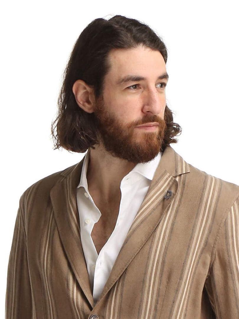 【LARDINI】 BROWN×BEIGE ストライプ リネン ジャケット