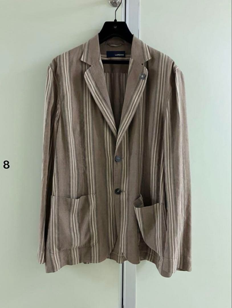 【LARDINI】 BROWN×BEIGE ストライプ リネン ジャケット