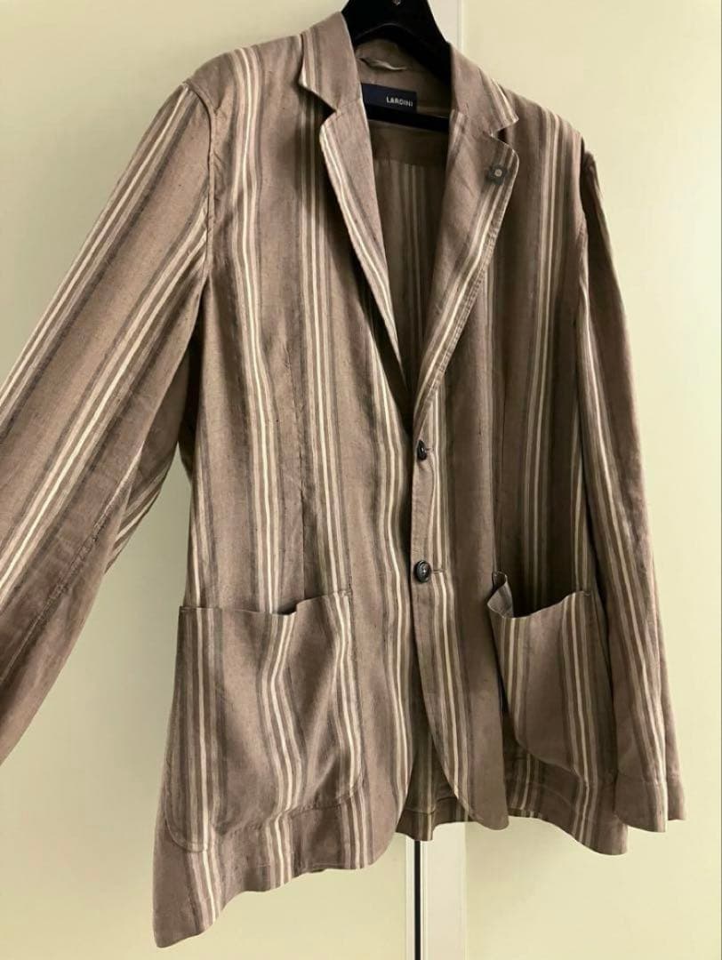 【LARDINI】 BROWN×BEIGE ストライプ リネン ジャケット