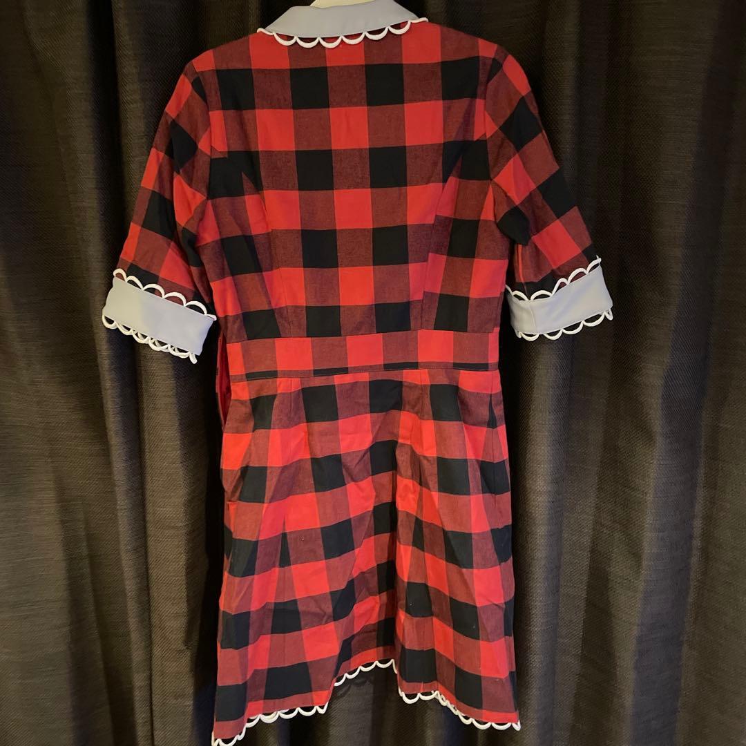 PAMEO POSE 赤黒チェック 半袖ワンピース