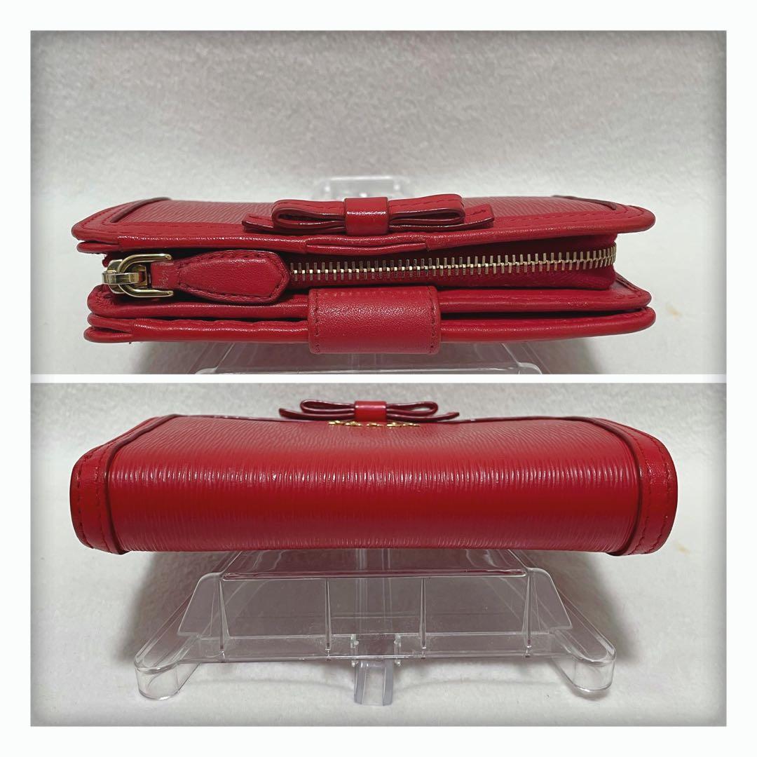 2/26削除‼️ 美品 PRADA プラダ ヴィッテロ 折り財布 リボン レッド