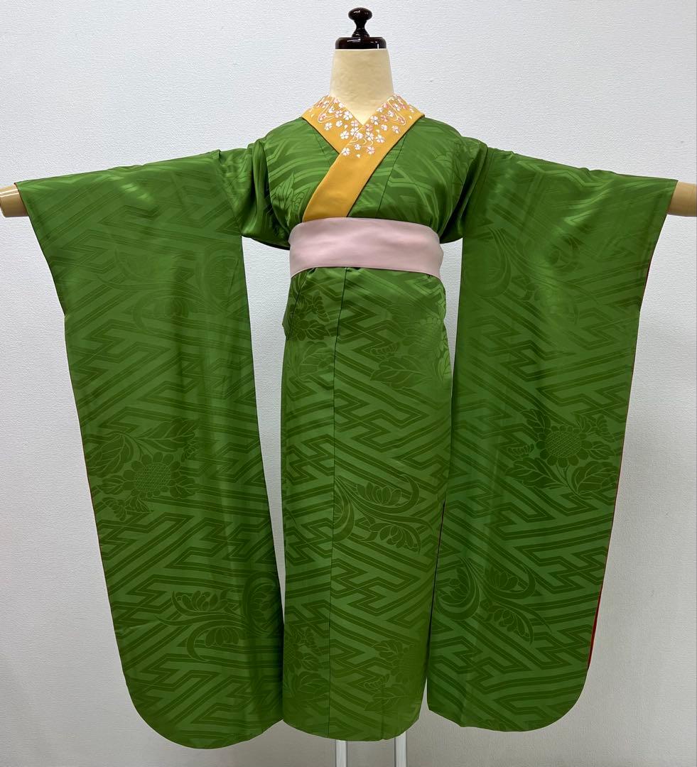 振り袖　フルセット　別誂長襦袢　金彩加工　刺繍入り　成人式　紺色　856