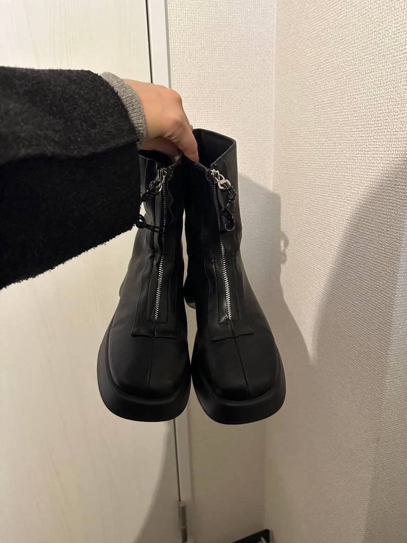 靴 knuthmarf front zip platform boots black